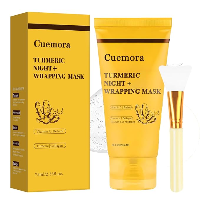 Turmeric Overnight Mask, Peel off Face Mask, Bio-Collagen Real Deep Mask, Turmeric Night Wrapping, Vitamin C, Gentle Cleansing, Moisturizing, Nourishing (with Brush)