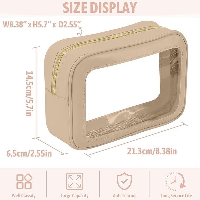 YOPCDJ 3PCS Clear Toiletry Bag,TSA Approved Travel Makeup Pouch with Zipper for Cosmetics and Toiletries，Diaper Bag Organizer Pouch Set,Women's Purse Organizer and Clear Car Bag