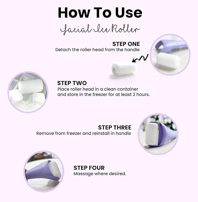 ROSELYNBOUTIQUE Ice Roller for Face & Gua Sha Facial Tools for Wrinkles Fine Lines Puffiness - Facial Massager Skin Care Tools Self Care Gifts for Men Women (Purple)