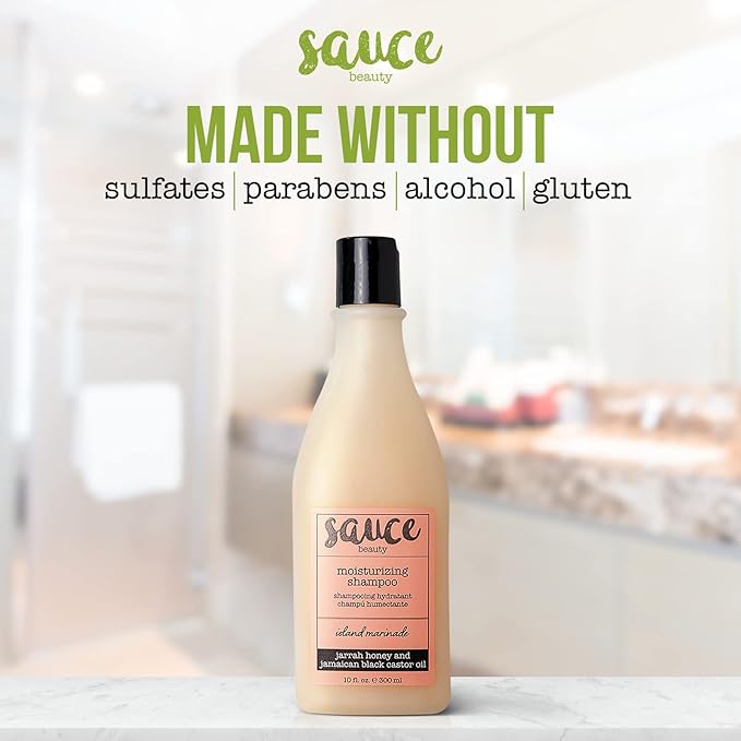 SAUCE BEAUTY Shampoo, Island Marinade Moisturizing Shampoo (10 Fl Oz) Anti Frizz Jamaican Black Castor Oil for Fine, Frizzy, Dry & Damaged Hair, Improves Hair Shine, Sulfate & Paraben-Free