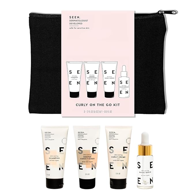 SEEN Curly On The Go Kit -Scented - Non-Comedogenic & Safe for Sensitive Skin - Curl-Defining Styling Hair Bundle - Anti Frizz - Heat Protectant