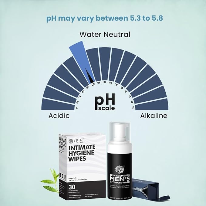 Skin Elements Intimate Hygiene Combo| Intimate Wash Men 120 ml+Intimate Wipes 30 Individual Sachets With Tea Tree & Neem Extracts - pH Balanced Foaming Wash Prevents Irritation & Bad Odor