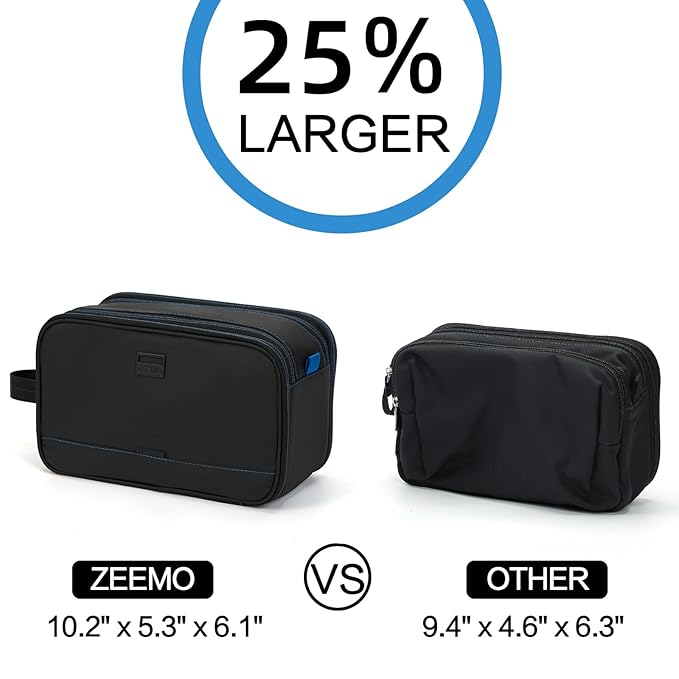 ZEEMO Travel Toiletry Bag for Men, Medium Water-Resistant Double-Sided Full-Open Dopp Kit, Versatile Organizer for Shower and Hygiene Accessories, Bathroom Essentials, Cosmetics, Black and Blue