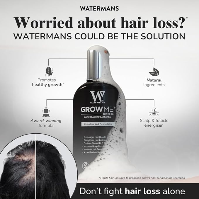 Watermans Shampoo Biotin, Rosemary, Caffeine, Niacinamide, Argan Oil for Thinning Hair, Natural Volumizing for Fine Hair, Hair Growth & Hair Loss with Nutrient-Rich Natural Ingredients 8.45 fl oz
