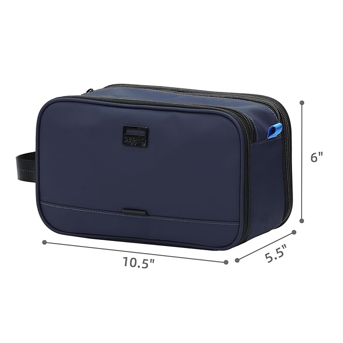 ZEEMO Travel Toiletry Bag for Men, Medium Water-Resistant Double-Sided Full-Open Dopp Kit, Versatile Organizer for Shower and Hygiene Accessories, Bathroom Essentials, Cosmetics, Blue