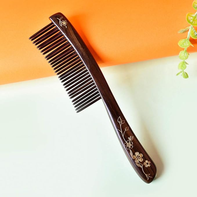 TAN MUJIANG Wooden Hair Comb Wide-tooth Inserted Teeth for Women Curly Hair (CQCGB0101)