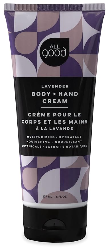 All Good Hand & Body Lotion - Moisturizing Organic Lotion for Dry Skin - Lavender Oil, Cocoa Butter, Rosehip Oil, Arnica, Vitamin E - Non-Greasy Body Butter, 6 fl oz (Lavender)