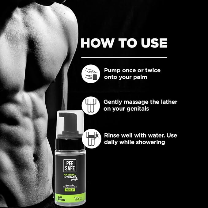 Men's Intimate Wash by PEESAFE | Natural Intimate Wash for Men with Refill (13.52 Fl.Oz) | with Tea Tree Essential Oil | Ayurvedic | pH Balanced Foam based | Ball Washer for Men
