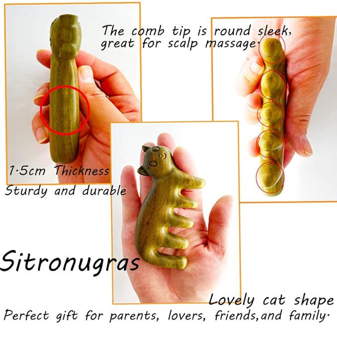 Sitronugras Natural Wood Wide Tooth Hair Comb Head Scalp Massage No Static Green Sandalwood Hair Pick Wooden Comb for Men and Women