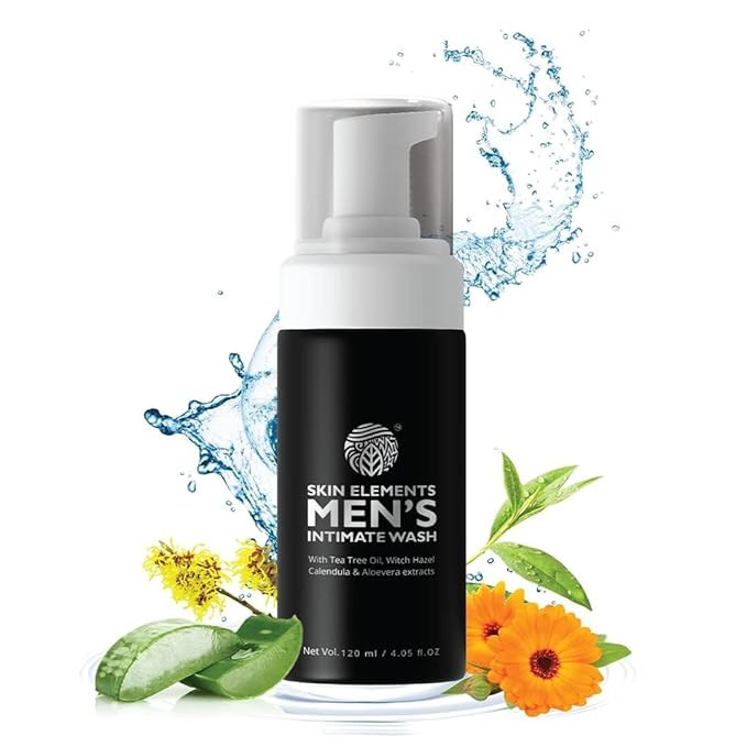 Skin Elements Intimate Wash for Men | pH Balanced Foaming Wash with Tea Tree Oil & Aloe Vera | Soothes, Refreshes & Maintains Hygiene | 4.05 fl. oz. |