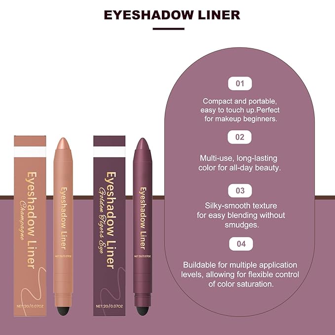 Mitlume Perfect Color Duo-Shadow Liner 2-in-1 Eyeliner & Eyeshadow,Chiura Plum Eyeshadow Stick,Waterproof Smudge-Proof Long-Lasting Makeup, Effortless Smoky or Natural Eye Makeup,Easy to Color(01+03)