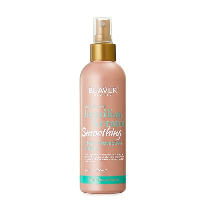 BEAVER Brazilian Keratin Heat Protection Spray, Keratin Smoothing Formula, Protects Against Heat Damage, Increases Smoothness, Shine and Softness, 6.76 fl.oz.