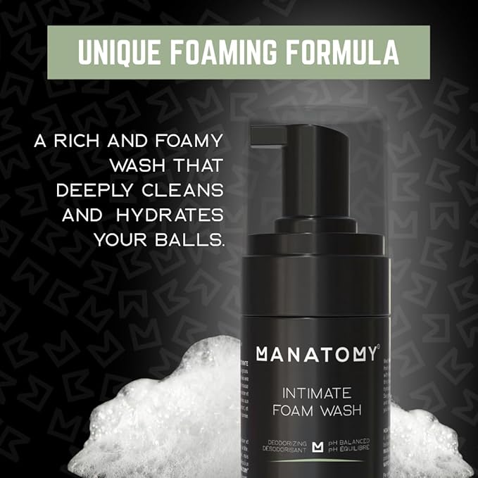 MANATOMY® Intimate Foam Wash for Men, Ball Wash, pH-Balanced Gentle Cleanser, Hydrating Aloe Vera & Witch Hazel Formula, Refreshing & Soothing Intimate Care, Signature Masculine Scent, 150ml