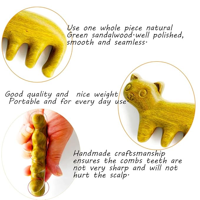 Sitronugras Natural Wood Wide Tooth Hair Comb Head Scalp Massage No Static Green Sandalwood Hair Pick Wooden Comb for Men and Women