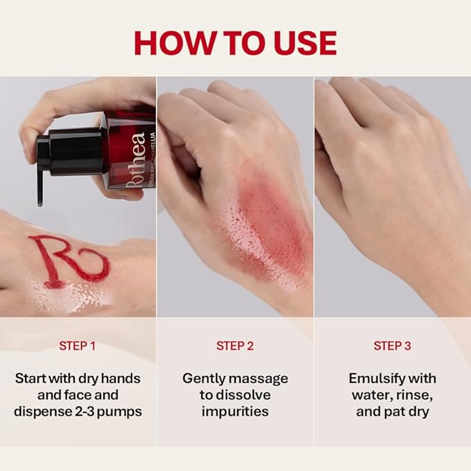 Rothea Korean Fire Camellia Cleansing Oil – Gentle Oil Cleanser for Face & Makeup, Blackhead Remover, Korean Skin Care, 6.76 fl oz / 200ml