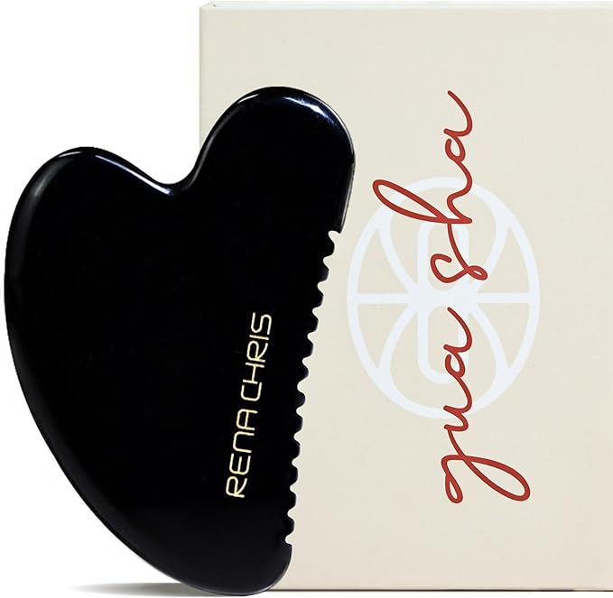 Rena Chris Gua Sha Facial Tools, Obsidian Guasha Tool for Acupuncture, Manual Massage Tool for Jawline Sculpting and Puffiness Reducing, Gua Sha Facial Massage Tool, Skin-Care Gift (Black)