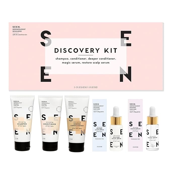 SEEN Discovery Kit - Fragrance Free - Non-Comedogenic & Hair Set- Dermatologist-Developed - Safe for Sensitive, Eczema & Acne Prone Skin