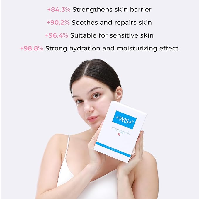 +WIS+ Intensive Hydrating Natural Face Masks 24 EA | Hyaluronic Acid & Collagen | Tend Skin, Sensitive Skin Safe | Pore Minimizing, Elasticity Boost | Dehydrated Skin Repair | Galentines Gifts Bulk