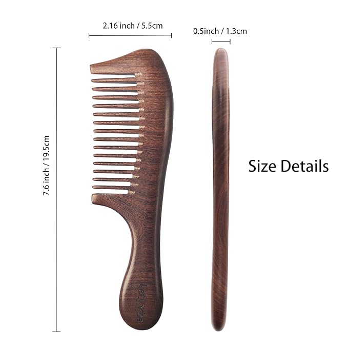 Letyvba Wooden Comb – Medium Tooth Anti-static Wooden Hair Comb for Curly, Wet, Long Hair