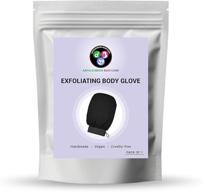 ABC Body Exfoliating Glove Polishing Mitt Body Scrubber Scrub Remover- Shower Skincare (Black) Pack of 1