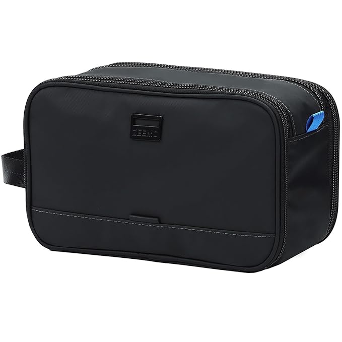 ZEEMO Travel Toiletry Bag for Men, Medium Water-Resistant Double-Sided Full-Open Dopp Kit, Versatile Organizer for Shower and Hygiene Accessories, Bathroom Essentials, Cosmetics, Black