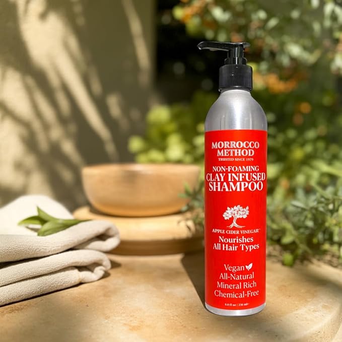 Morrocco Method Apple Cider Vinegar Non- Foaming Shampoo - All Natural. Unisex. Nourishes All Hair Types. Vegan. Mineral Rich. Chemical Free. Sustainable Aluminum Bottle (8 oz.)