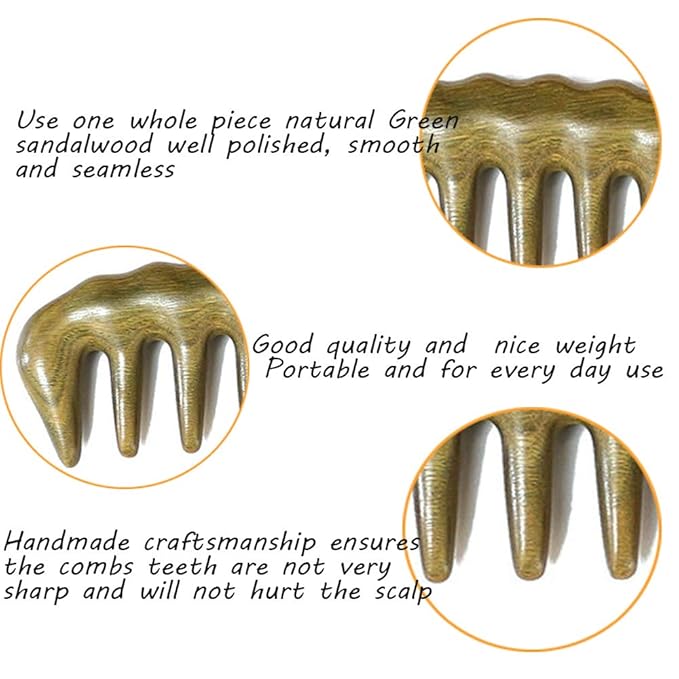 Sitronugras Wood Large Wide Tooth Hair Comb For Thick Curly Hair Head Scalp Massage No Static Green Sandalwood Hair Pick Wooden Comb for Men and Women with free storage pouch