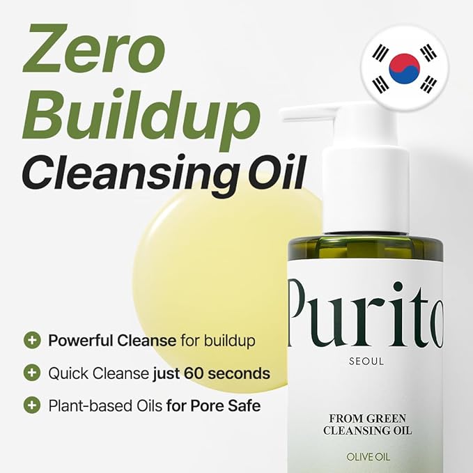 PURITO From Green Cleansing Oil, Fragrance-Free Makeup Remover for Face & Eyes, Gentle Vegan Oil Cleanser for Sunscreen & Waterproof Makeup, Cruelty-Free Korean Skin Care, 6.76 fl.oz / 200ml