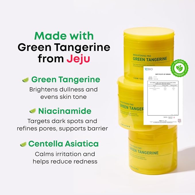 Green Tangerine Radiant Tone Up Pads – Korean Toner Pads with Niacinamide, Centella Asiatica & Vitamin C, Dark Spot Corrector, Tone-Up & Hydrating Face Toner 50 Pad