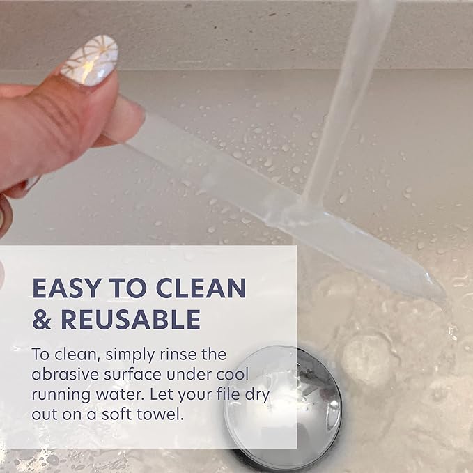 Bona Fide Beauty Glass Nail Files Kit in Purple- 3Pc Set Includes Glass Cuticle Pusher, Mini Travel Nail File, and Medium Glass File for Natural Nails