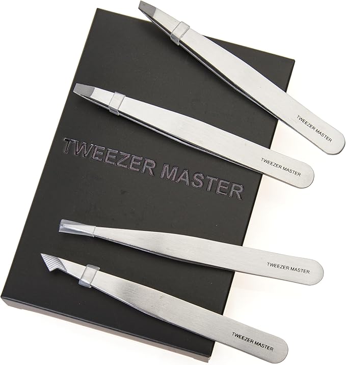 – Professional Tweezer Set [Silver] – Stainless Steel Slant & Pointed Tips for Eyebrow & Facial Hair Removal – Rust-Resistant Grooming Tool with Travel Case