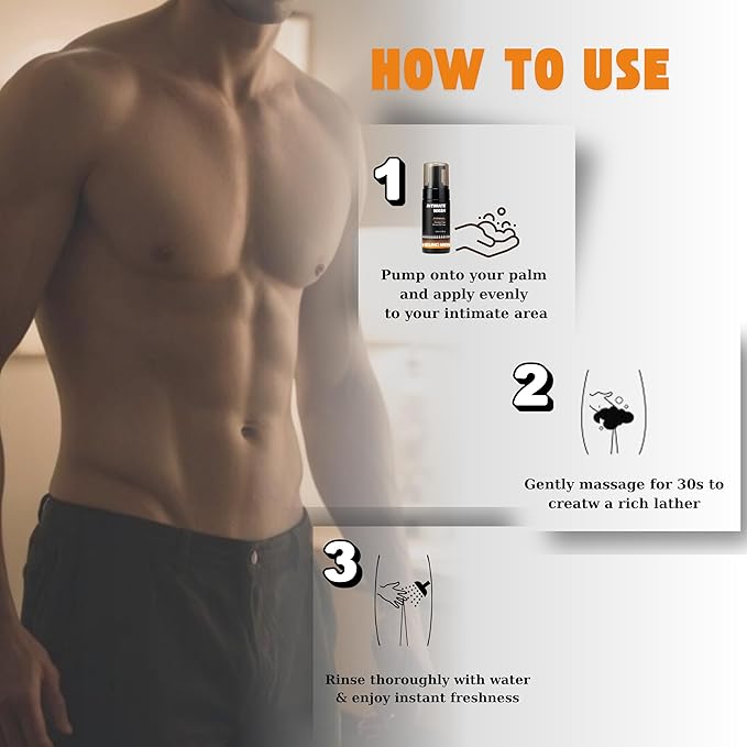 Intimate Wash for Men with Green Tea & Orange Oil | pH Balanced Masculine Foam - Natural Ingredients | Cool, refreshing feeling | Daily Hygiene Care 3.38 fl oz