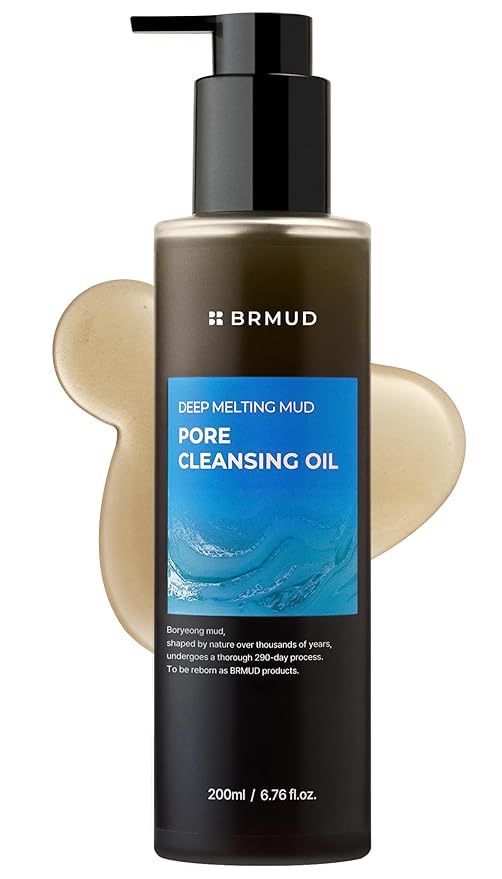 BRMUD Deep Melting Mud Pore Cleansing Oil - Gentle Make Up Facial Oil Cleanser with Boryeong Mud, Sunflower Seed & 7 Fermented Oils - Vegan & Non-Comedogenic Korean Skincare (6.76 fl oz)