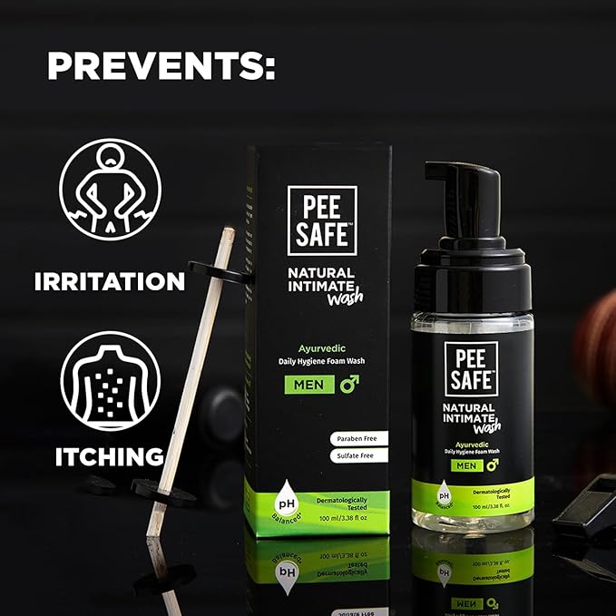Mens Intimate Wash by PEESAFE | Natural | Jabon Intimo Hombre | with Tea Tree Essential Oil | Ayurvedic | Shower Gel for Men | pH Balanced Body Wash | Ball Wash for Men