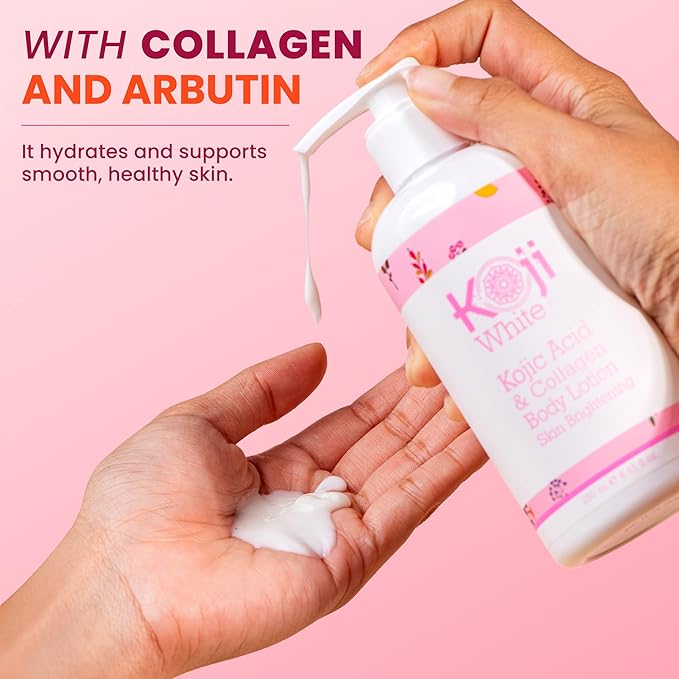 Koji White Kojic Acid & Collagen Body Lotion, Women Gifts Set for Skin Brightening with Arbutin, Glowing Skin, Moisturizer & Radiant Complexion, Uneven Skin Tone - Vegan, 8.45 Fl Oz (2 Packs)