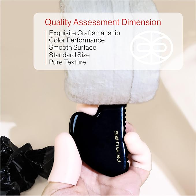 Rena Chris Gua Sha Facial Tools, Obsidian Guasha Tool for Acupuncture, Manual Massage Tool for Jawline Sculpting and Puffiness Reducing, Gua Sha Facial Massage Tool, Skin-Care Gift (Black)