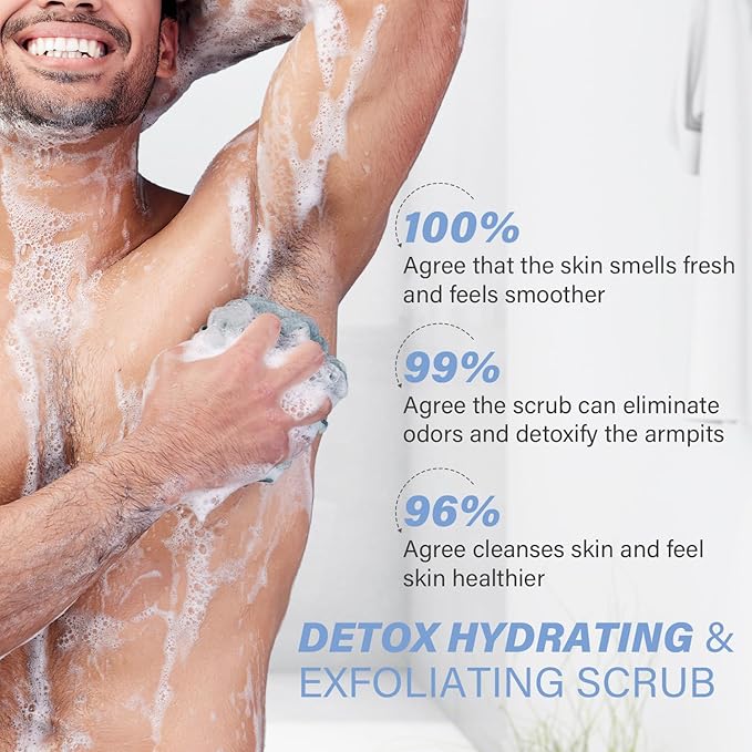 Charcoal Underarm Body Scrub for Odor Contro Bumps Dark Armpits Spots Remover, Armpit Detox & Bikini Area Exfoliator, Exfoliating Moisturizing Natural Deodorant Scrub for Women & Men, 7.7 Oz