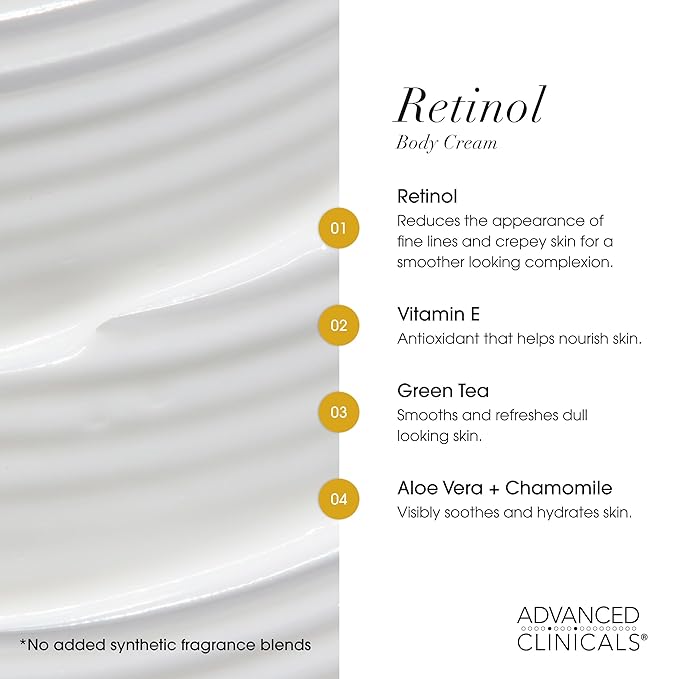 Advanced Clinicals Retinol Body Lotion & Face Moisturizer | Anti Aging Skin Care Retinol Body Cream For Women & Men Improves Appearance Of Fine Lines, Wrinkles, & Look Of Crepey Skin, W/Travel Size
