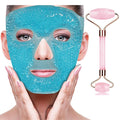 ZNÖCUETÖD Ice Face Facial Jade Roller and Ice Face Mask Cold Cooling Gel Mask Gift Set for Women Aging Wrinkles Lifting Firming Puffy Eyes, Eye Face Neck Roller Massager SPA Tools
