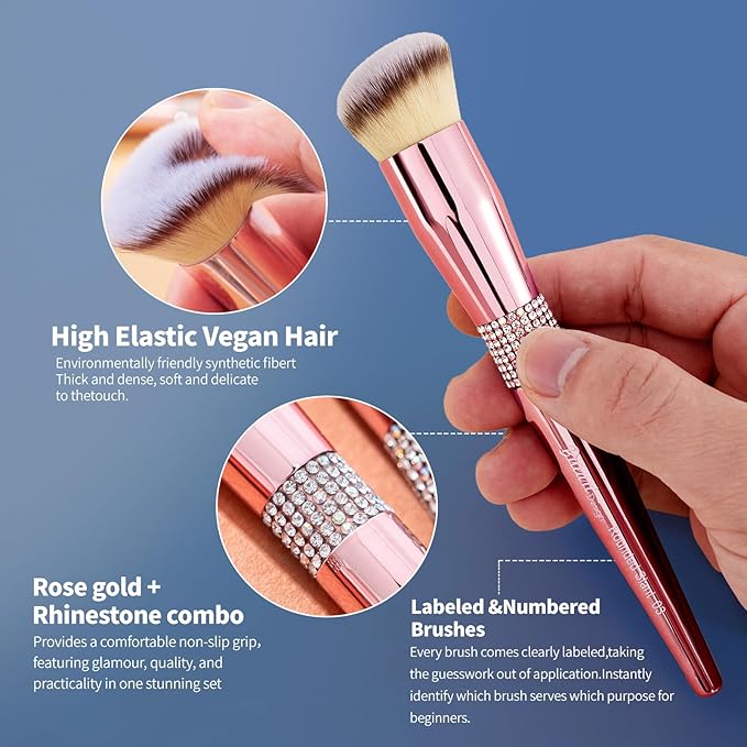 Bueart Design 16Pcs Makeup Brushes Set with Elegant Design Holder Case,Premium Ultra Soft Professional Make up Brushes for Foundation,Blush,Powder,Highlighter,Contour,Eyeshadow