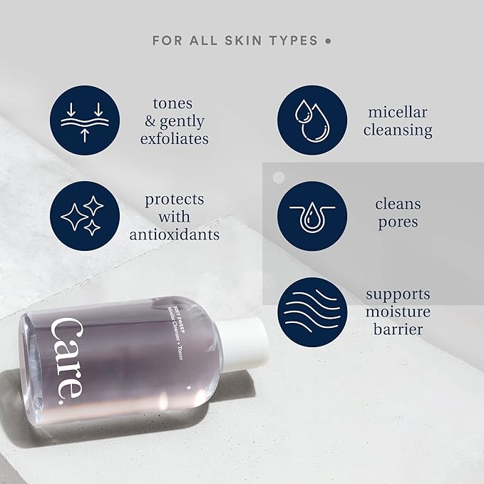 Care - Soft Sweep Micellar Cleanser and Facial Toner, Alcohol-Free and Paraben-Free Micellar Cleansing Water with Hyaluronic Acid, Glycerin, and Willow Bark Extract, Rinse-Free Face Cleanser, 8 fl oz