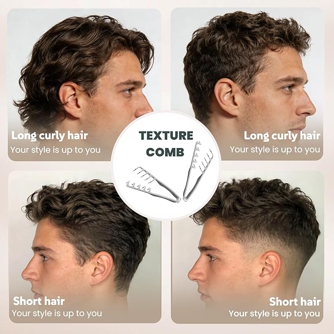Texture Comb for Men's Curly Hair,Wide Tooth Comb for Wet, Long and Thick Hair.ABS Plastic Fluffy Styling Tool.