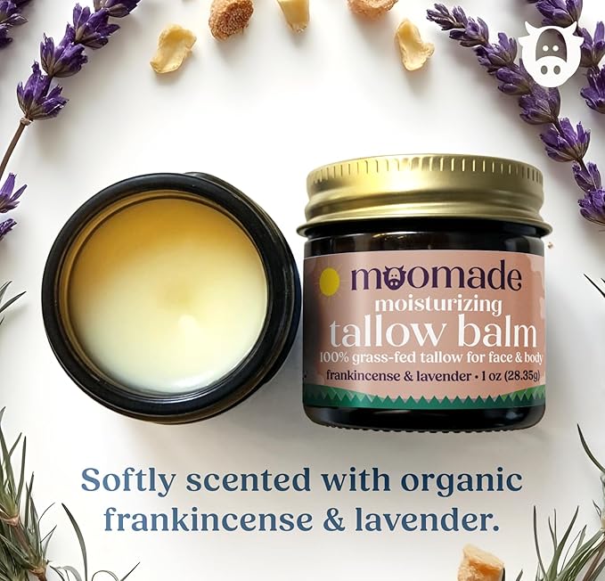 Organic Beef Tallow Balm with Frankincense, Lavender, & Rosehip Oil, 1 oz – Hand Made in USA Tallow Moisturizer for Dry, Sensitive Skin, Rosacea, Eczema | Natural Hydration for Face & Body