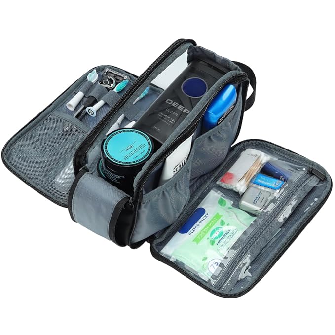 ZEEMO Travel Toiletry Bag for Men, Medium Water-Resistant Double-Sided Full-Open Dopp Kit, Versatile Organizer for Shower and Hygiene Accessories, Bathroom Essentials, Cosmetics, Black