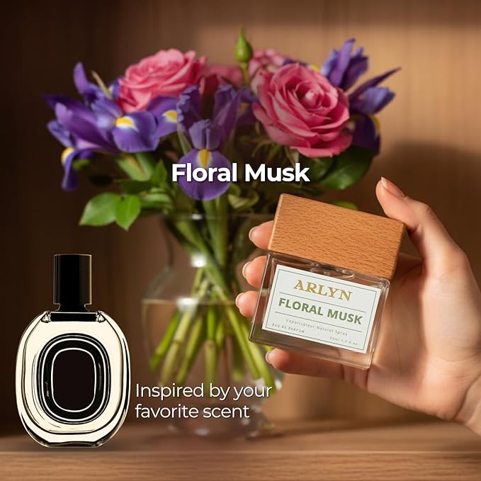 ARLYN Floral Musk Eau De Parfum Inspired by Dyp.tiqu.e F.l.eur De Peau, Long-Lasting Perfume for Men and Women, Vegan & Eco-Conscious with Clean Ingredients, Musk, Amberwood, Rose - 50ml / 1.7 oz