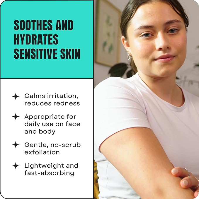 AmLactin Calm & Renew Lotion - Therapeutic Body and Face Moisturizer for Sensitive Skin - No-Scrub Exfoliator and Body Lotion for Dry Skin with Lactic Acid AHA and Soothing Ginger Root, 14.1 oz