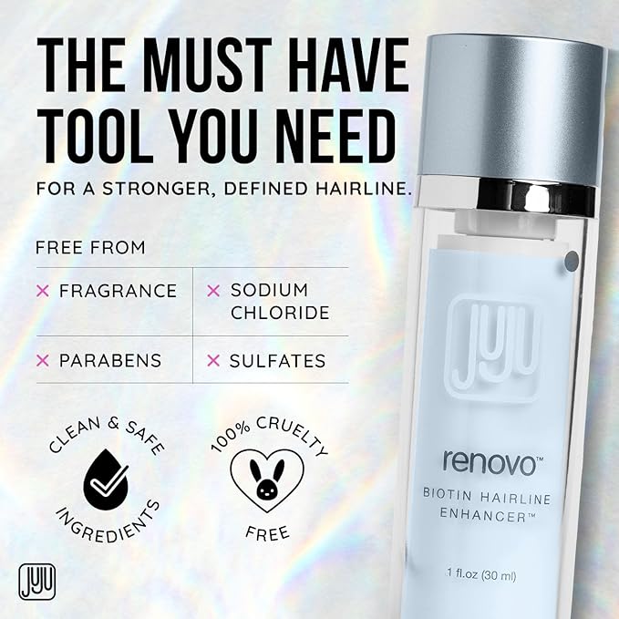 Renovo Biotin Hair Serum Women 1 Fl Oz Fragrance-Free Scalp Nourishing Hairline Enhancer, Hair Thickening Serum for Women, Gentle Formula Biotin Topical Scalp Serums for All Type of Thinning Hairlines