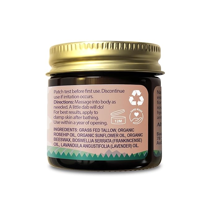 Organic Beef Tallow Balm with Frankincense, Lavender, & Rosehip Oil, 1 oz – Hand Made in USA Tallow Moisturizer for Dry, Sensitive Skin, Rosacea, Eczema | Natural Hydration for Face & Body