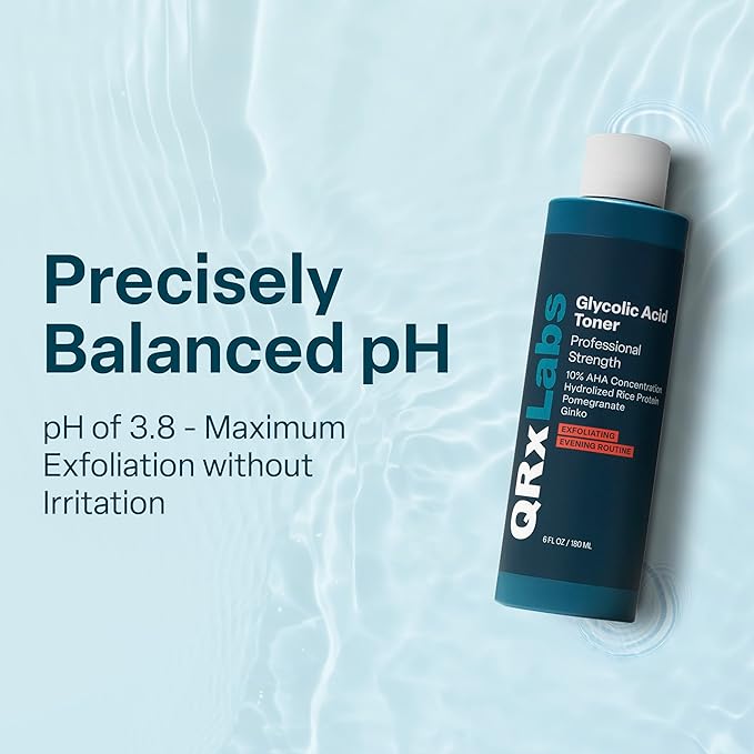 QRxLabs Glycolic Acid Toner - 10% Glycolic Acid Exfoliant with Salicylic Acid - Hydrating Face Exfoliator - Pore Toner & BHA Liquid Exfoliant with Witch Hazel - 6 Fl Oz