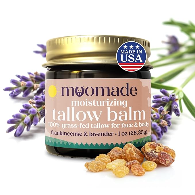 Organic Beef Tallow Balm with Frankincense, Lavender, & Rosehip Oil, 1 oz – Hand Made in USA Tallow Moisturizer for Dry, Sensitive Skin, Rosacea, Eczema | Natural Hydration for Face & Body